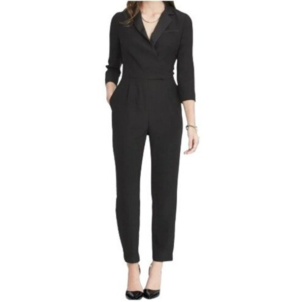 Banana Republic Womens 14 Black 3/4 Sleeve Tuxedo Jumpsuit